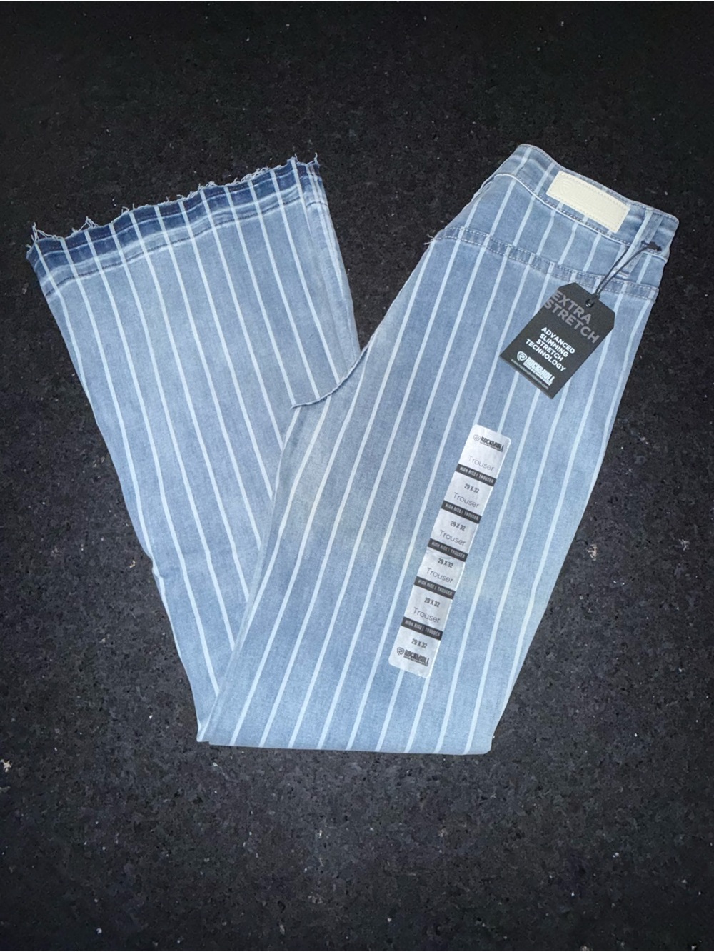 NEW ROCK & ROLL DENIM HIGH RISE EXTRA STRETCH
STRIPED TROUSER FLARE JEANS 29x32 - Picture 7 of 16
